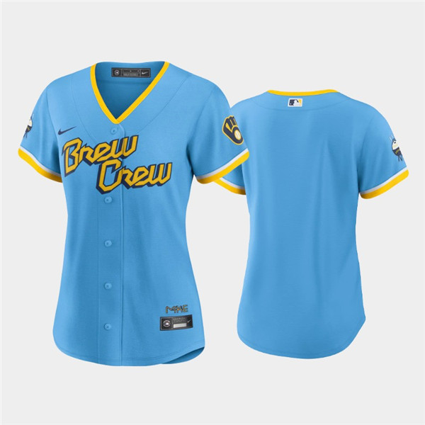 Women's Milwaukee Brewers Blank 2022 Powder Blue City Connect Cool Base Stitched Jersey(Run Small)